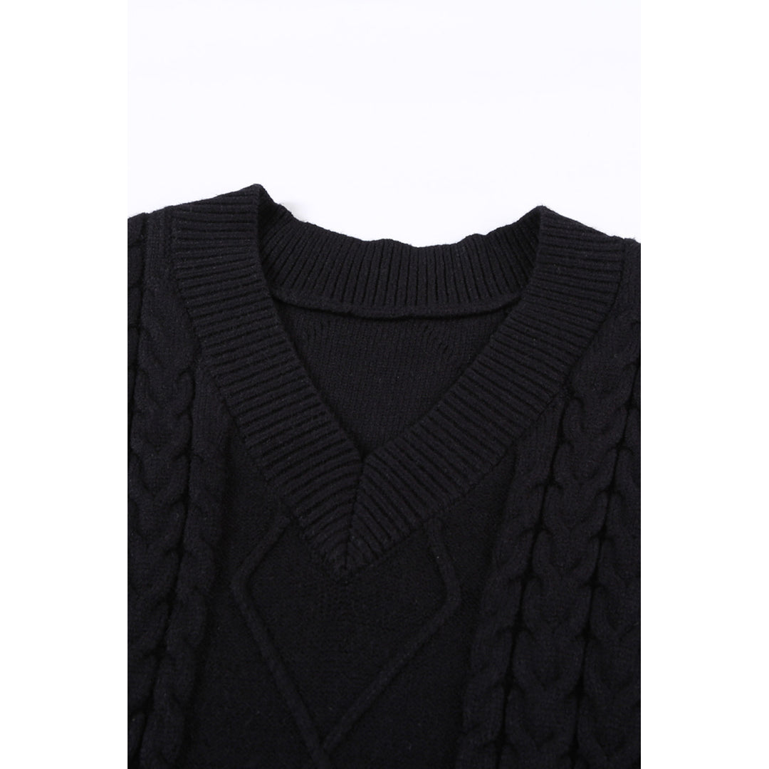 Womens Black Sleeveless Cable Knitted Sweater Tank Image 7