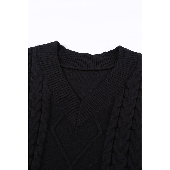 Womens Black Sleeveless Cable Knitted Sweater Tank Image 7