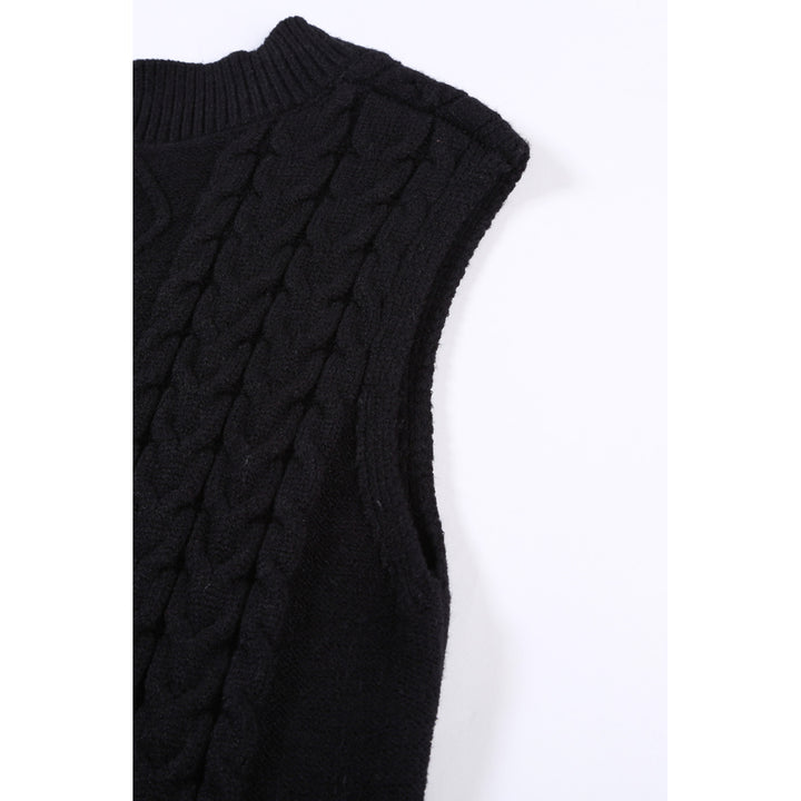 Womens Black Sleeveless Cable Knitted Sweater Tank Image 10
