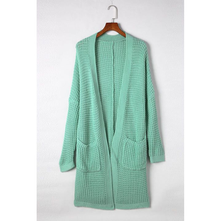 Womens Green Long Line Open Front Knitted Cardigan with Pockets Image 6