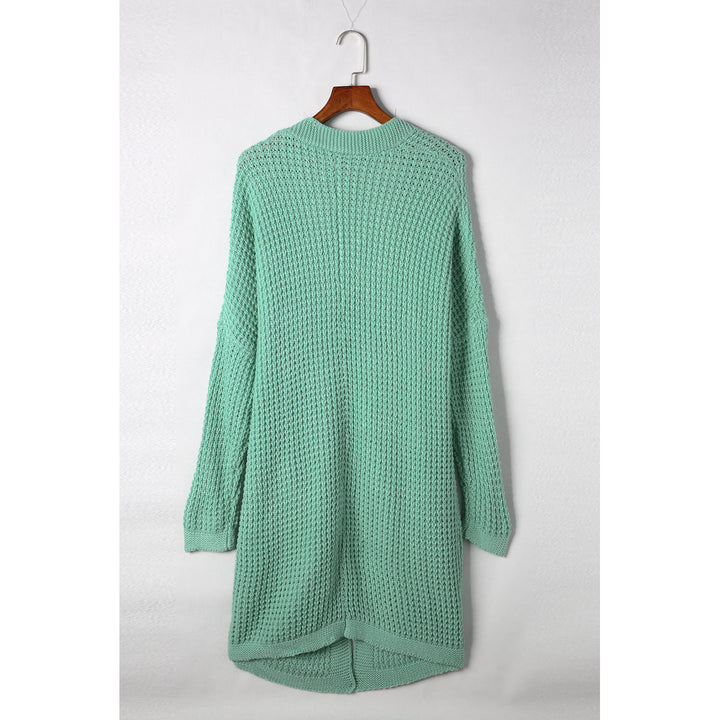 Womens Green Long Line Open Front Knitted Cardigan with Pockets Image 7