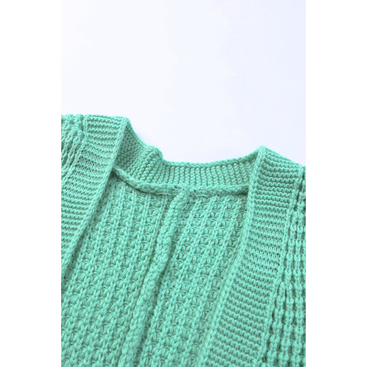 Womens Green Long Line Open Front Knitted Cardigan with Pockets Image 8