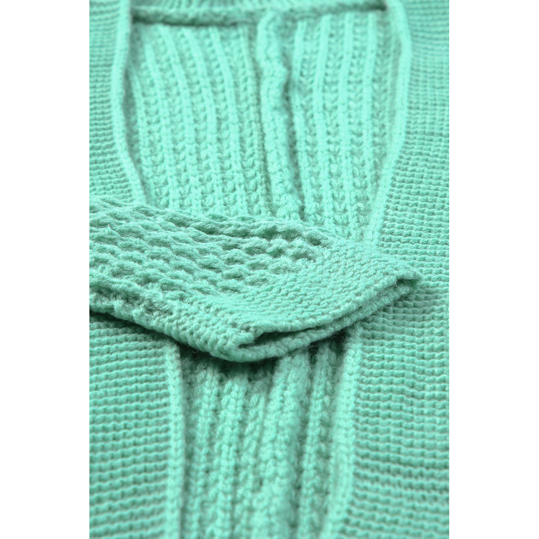 Womens Green Long Line Open Front Knitted Cardigan with Pockets Image 9