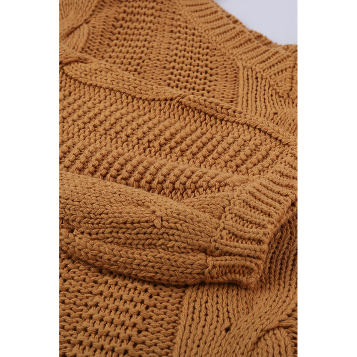Womens Brown Bubblegum V-Neck Braided Knit Sweater Image 4