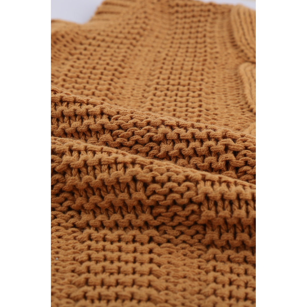 Womens Brown Bubblegum V-Neck Braided Knit Sweater Image 7