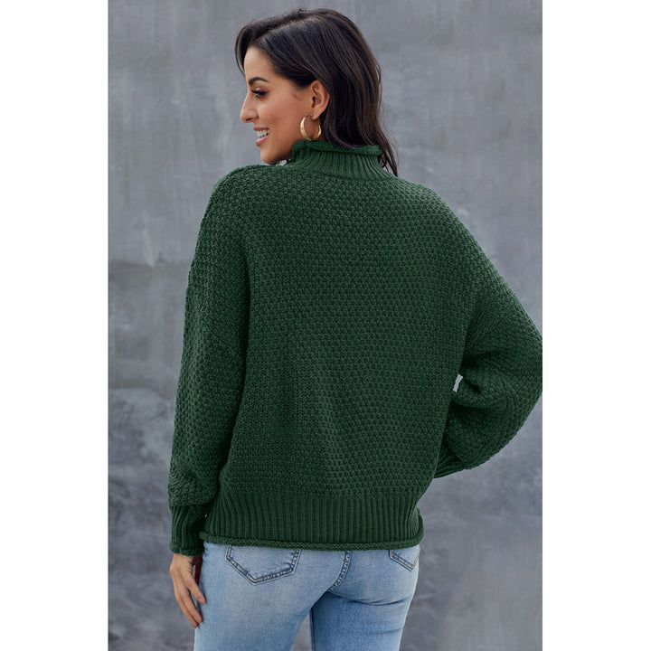 Womens Green Oversized Chunky Batwing Long Sleeve Turtleneck Sweater Image 2