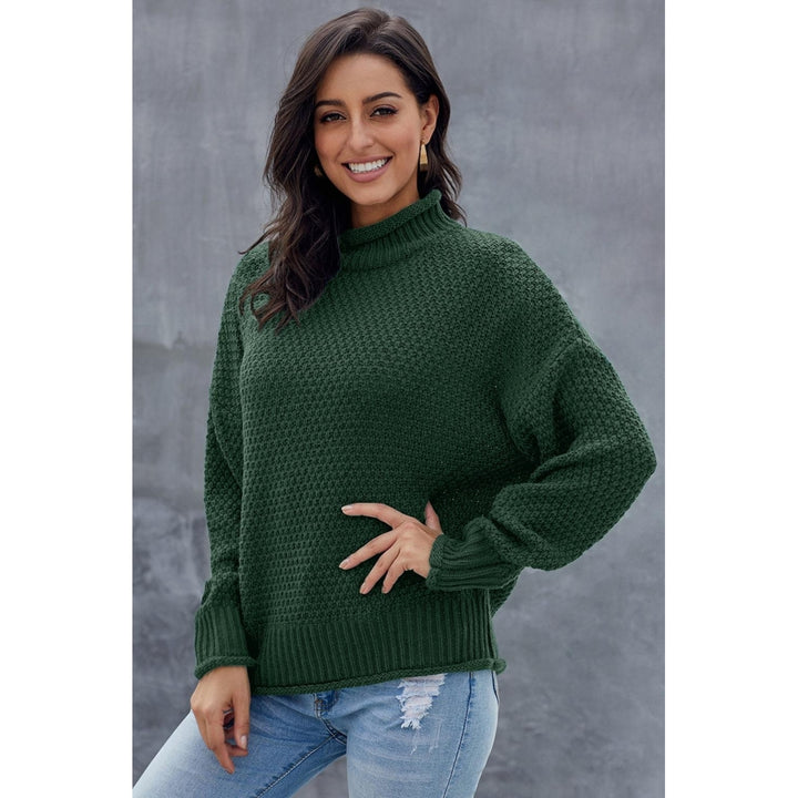 Womens Green Oversized Chunky Batwing Long Sleeve Turtleneck Sweater Image 3