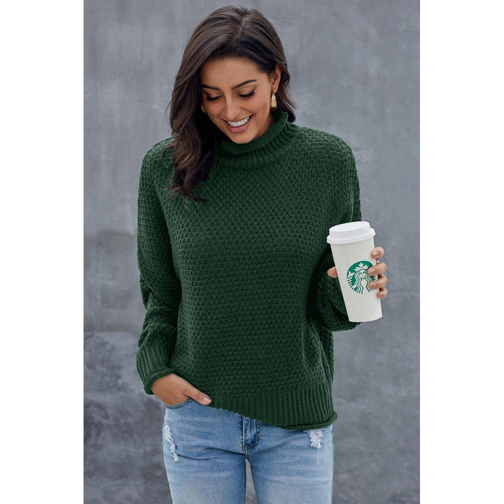Womens Green Oversized Chunky Batwing Long Sleeve Turtleneck Sweater Image 4