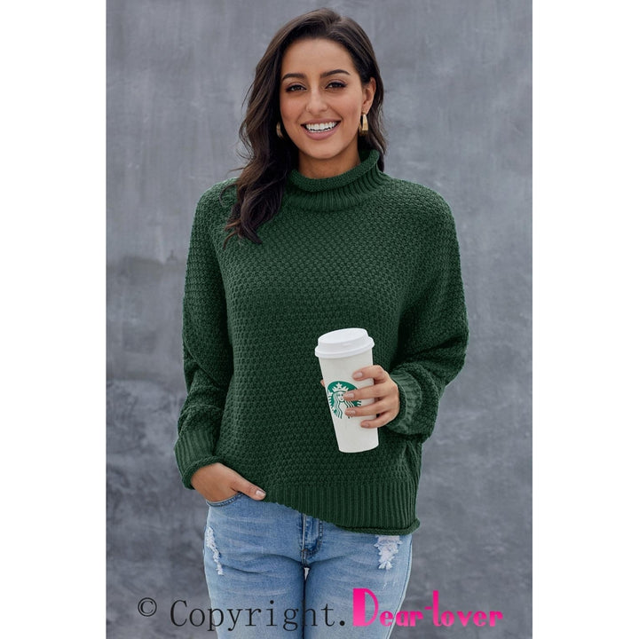 Womens Green Oversized Chunky Batwing Long Sleeve Turtleneck Sweater Image 6