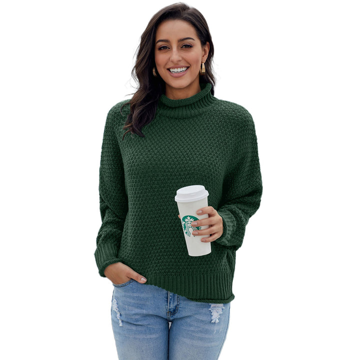 Womens Green Oversized Chunky Batwing Long Sleeve Turtleneck Sweater Image 7