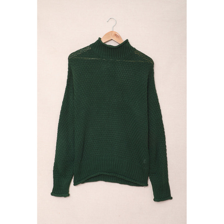 Womens Green Oversized Chunky Batwing Long Sleeve Turtleneck Sweater Image 8