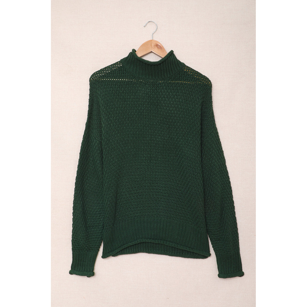 Womens Green Oversized Chunky Batwing Long Sleeve Turtleneck Sweater Image 9