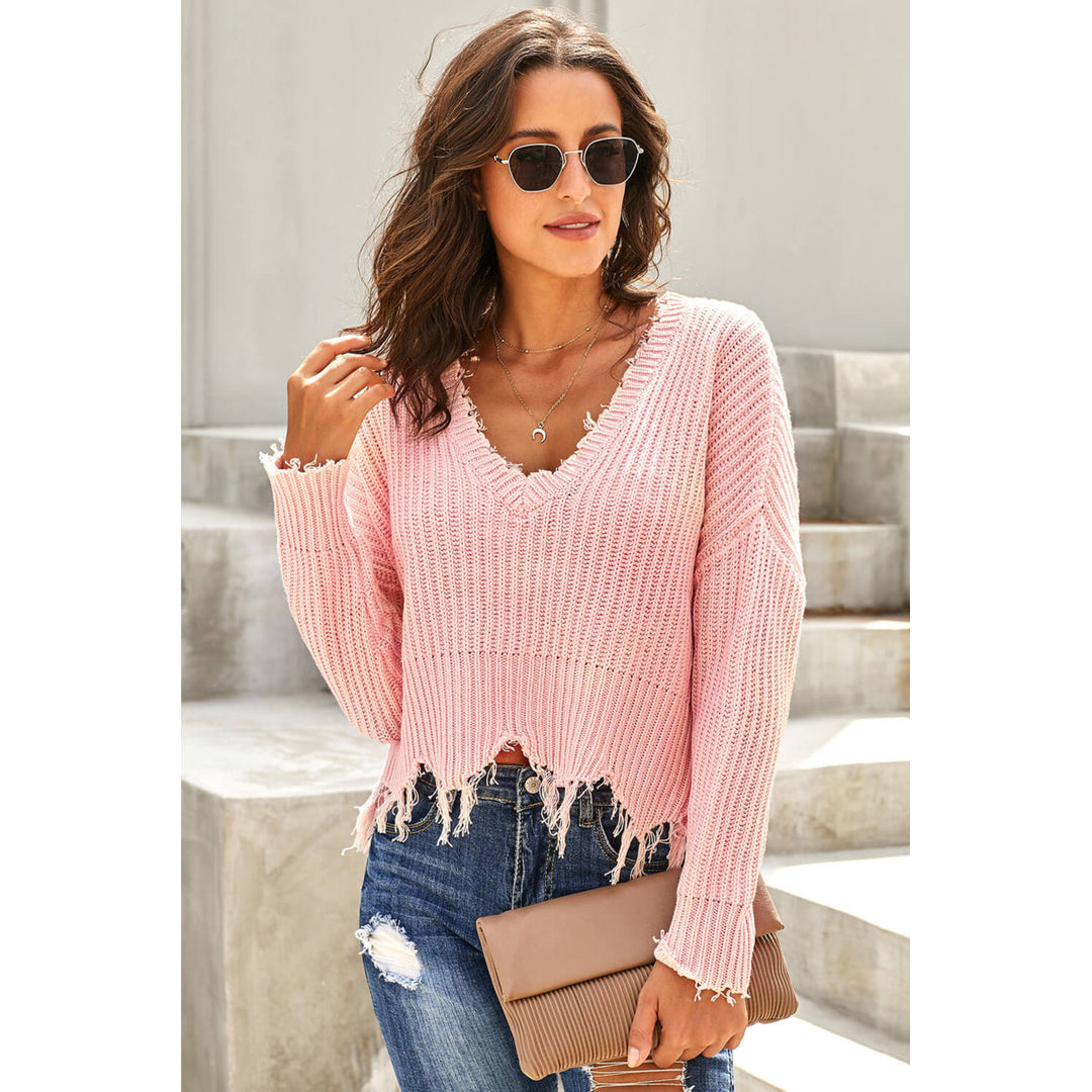 Womens Pink Tainted Love Cotton Distressed Sweater Image 6