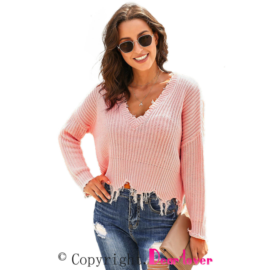 Womens Pink Tainted Love Cotton Distressed Sweater Image 7