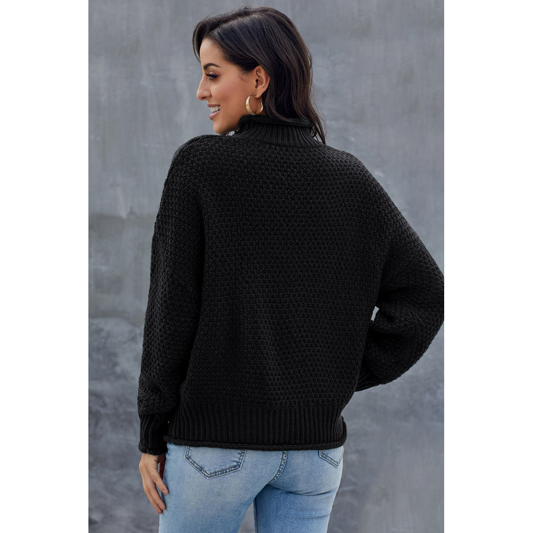 Womens Black Oversized Chunky Batwing Long Sleeve Turtleneck Sweater Image 2