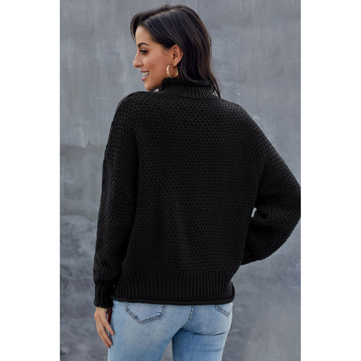 Womens Black Oversized Chunky Batwing Long Sleeve Turtleneck Sweater Image 1