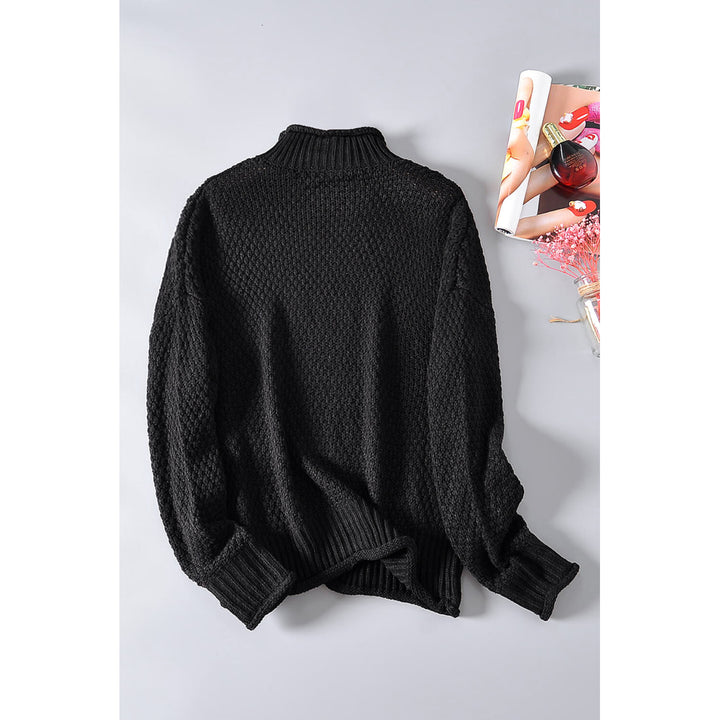 Womens Black Oversized Chunky Batwing Long Sleeve Turtleneck Sweater Image 4