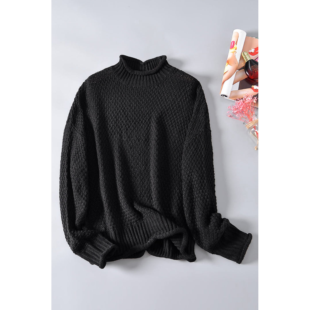 Womens Black Oversized Chunky Batwing Long Sleeve Turtleneck Sweater Image 6