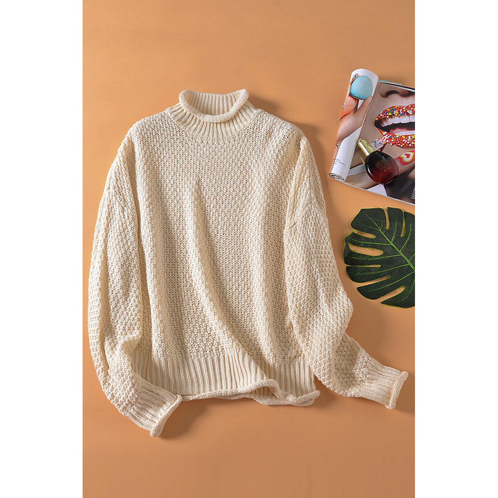 Womens Beige Oversized Chunky Batwing Long Sleeve Turtleneck Sweater Image 8