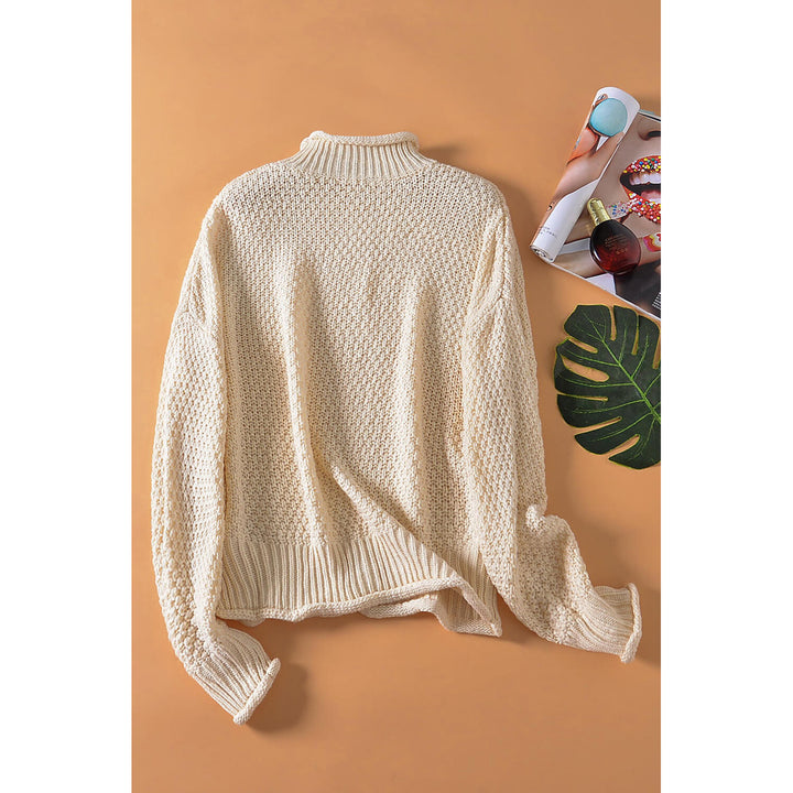 Womens Beige Oversized Chunky Batwing Long Sleeve Turtleneck Sweater Image 9