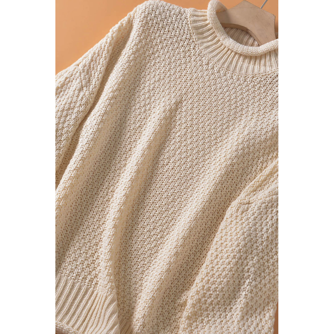 Womens Beige Oversized Chunky Batwing Long Sleeve Turtleneck Sweater Image 10