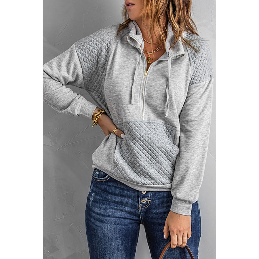 Womens Quilted Patch Half Zipper Sweatshirt Image 1