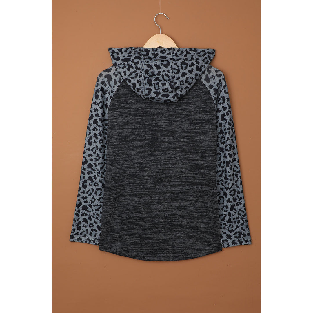 Womens Color Block Leopard Long Sleeves Black Hoodie Image 8