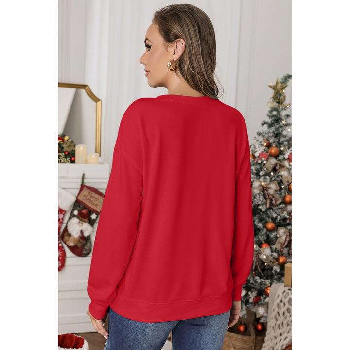 Women's Red Plain Crew Neck Pullover Sweatshirt Image 2