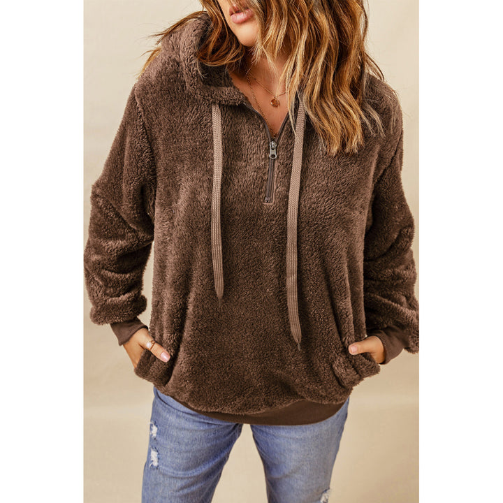 Womens Brown Warm Furry Pullover Hoodie Image 1