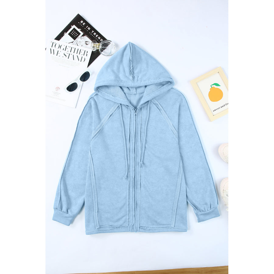 Women's Sky Blue Solid Color Oversized Zip Up Hoodie with Pockets Image 1