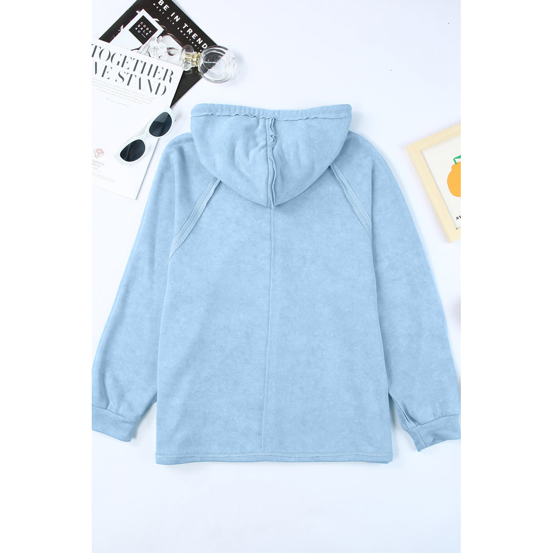 Women's Sky Blue Solid Color Oversized Zip Up Hoodie with Pockets Image 2