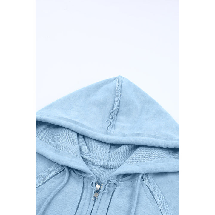 Women's Sky Blue Solid Color Oversized Zip Up Hoodie with Pockets Image 3