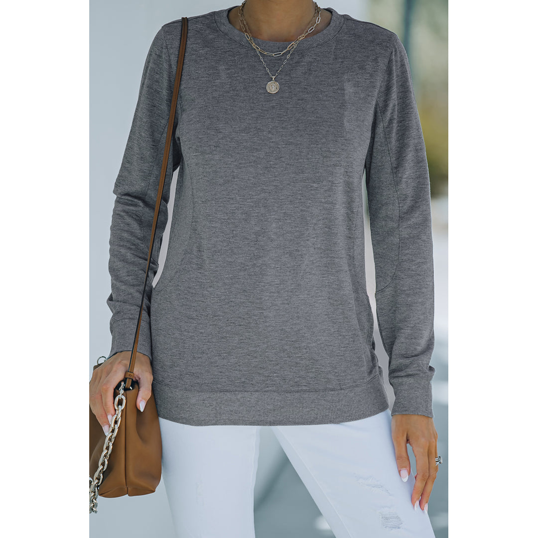 Womens Gray Wash Fleece Pullover Sweatshirt Image 1