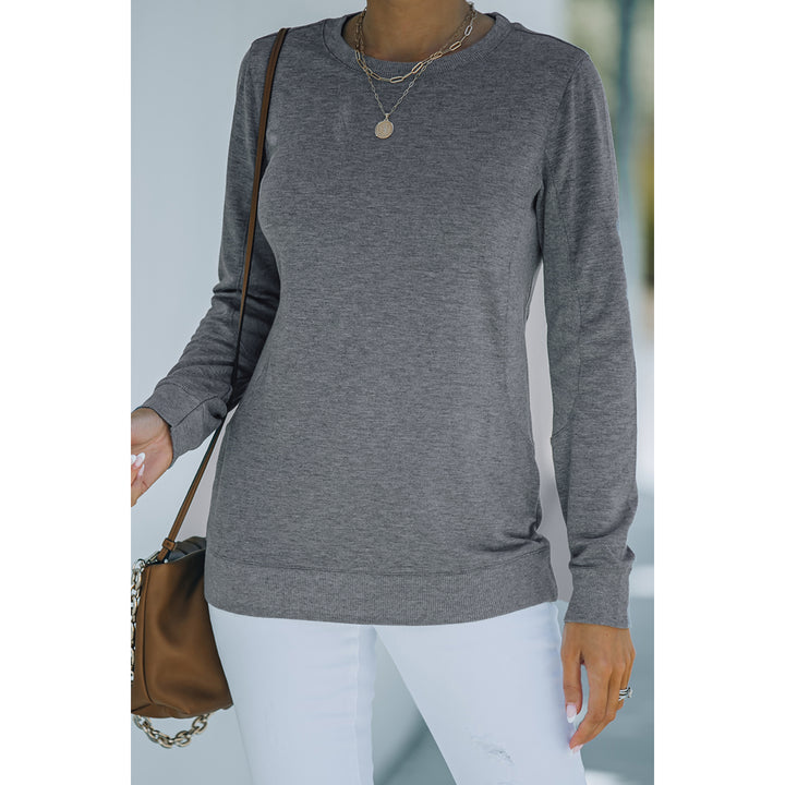Womens Gray Wash Fleece Pullover Sweatshirt Image 3