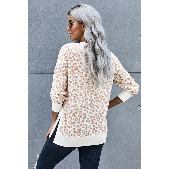 Women's Round Neck Long Sleeve Leopard Print Loose Fit Sweatshirt Image 1