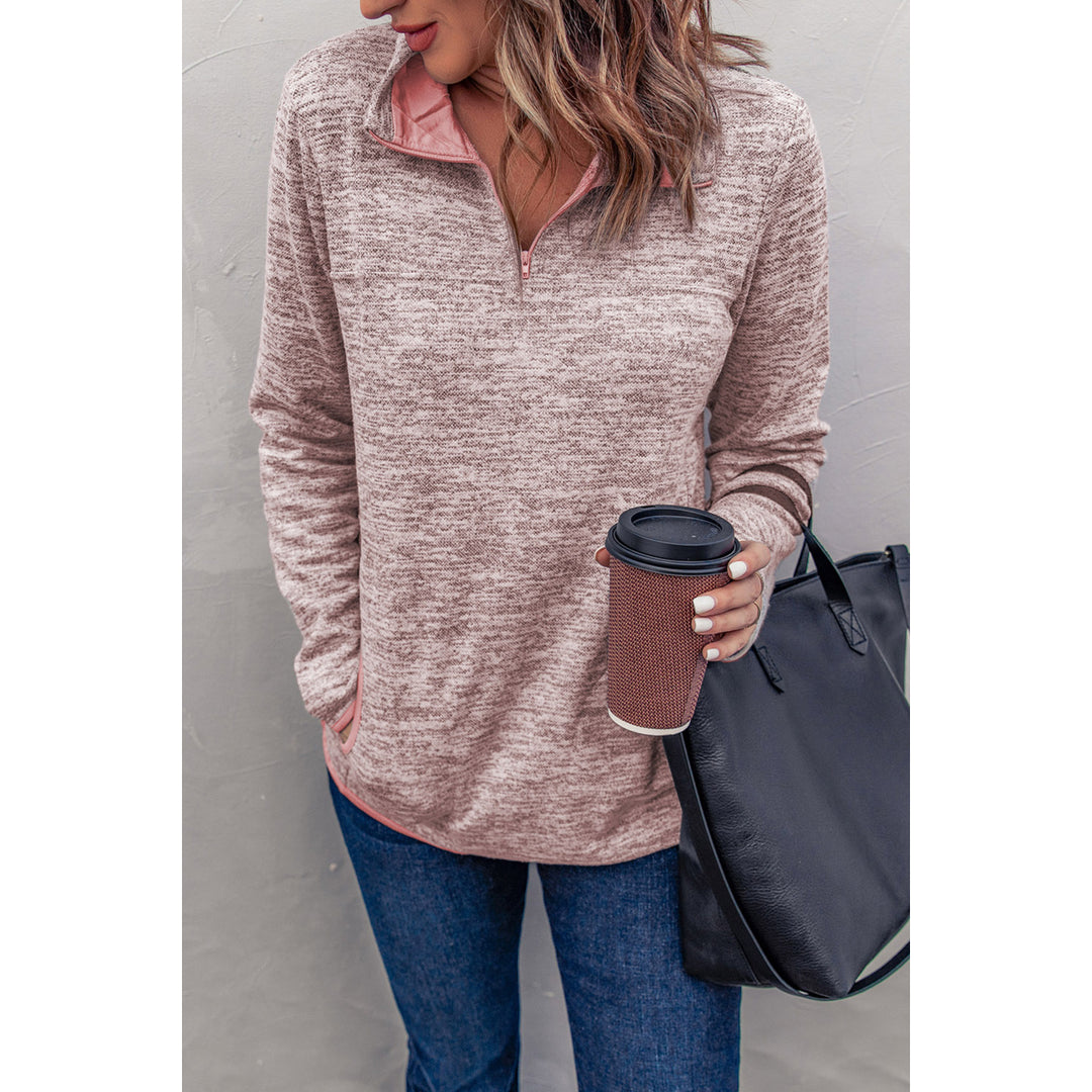 Women's Pink Quarter Zip Pullover Sweatshirt Image 1
