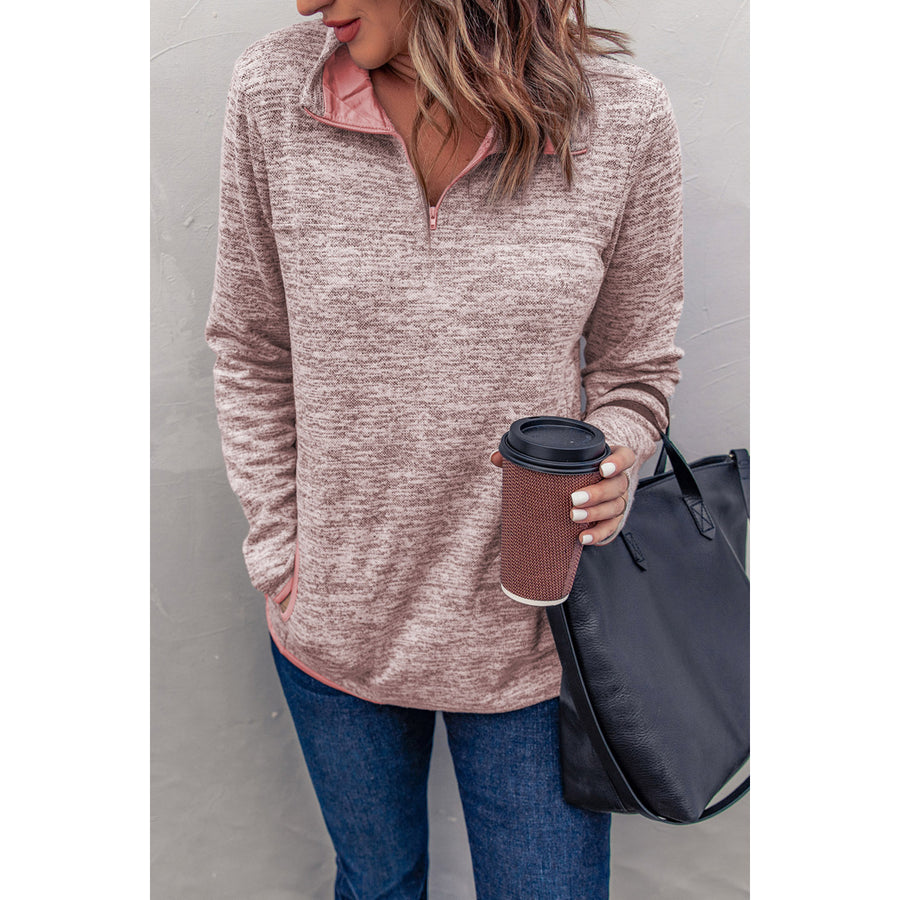 Women's Pink Quarter Zip Pullover Sweatshirt Image 1
