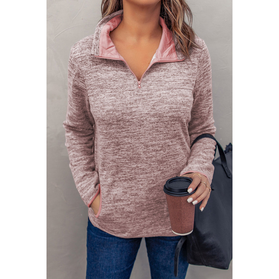 Women's Pink Quarter Zip Pullover Sweatshirt Image 3