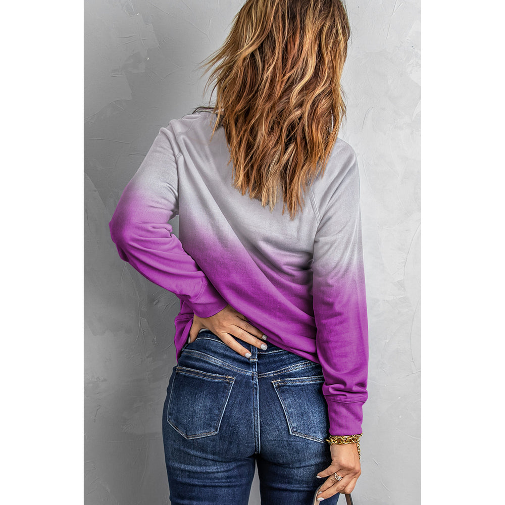 Womens Purple Ombre Crewneck Long Sleeve Sweatshirt Image 2
