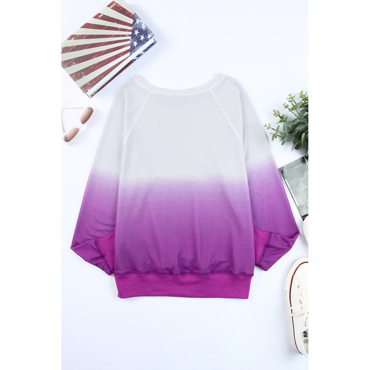 Womens Purple Ombre Crewneck Long Sleeve Sweatshirt Image 3