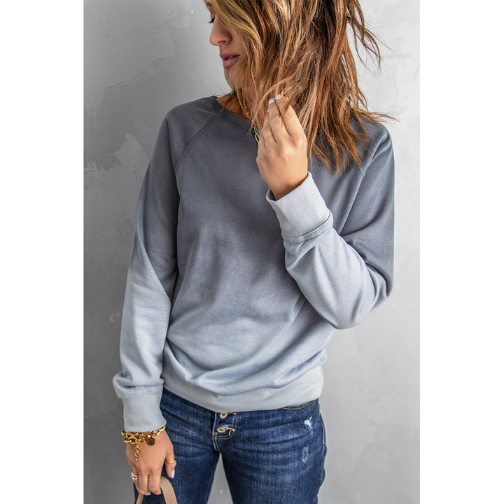 Womens Gray Ombre Crewneck Long Sleeve Sweatshirt Image 3