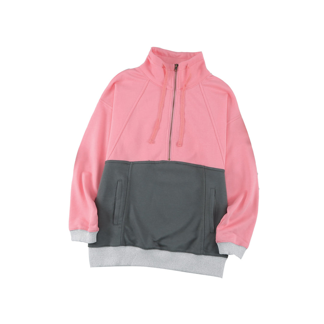 Womens Pink Zipped Colorblock Sweatshirt with Pockets Image 1