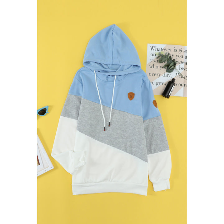 Womens Blue Colorblock Cowl Neck Pullover Hoodie Image 1