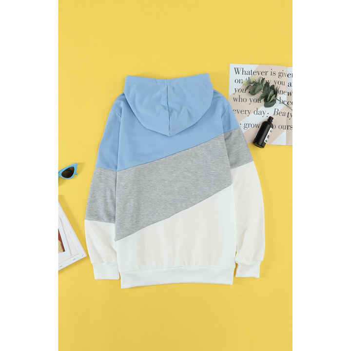 Womens Blue Colorblock Cowl Neck Pullover Hoodie Image 2