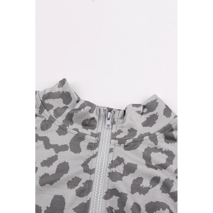 Womens Gray Leopard Zipped Collar Sweatshirt Image 3