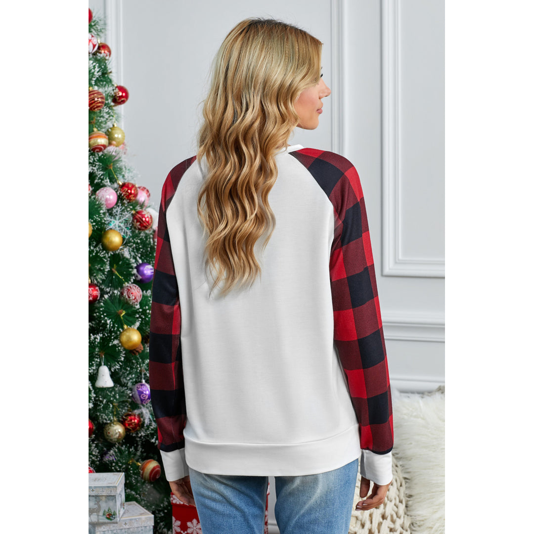 Women's White Buffalo Plaid Long Sleeve Sweatshirt Image 2