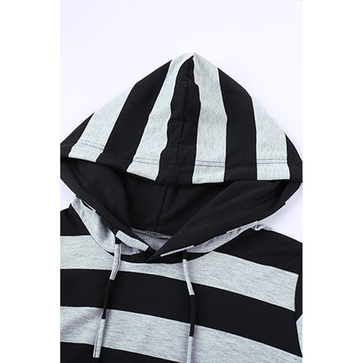 Womens Gray Striped Color Block Drawstring Hoodie Image 8