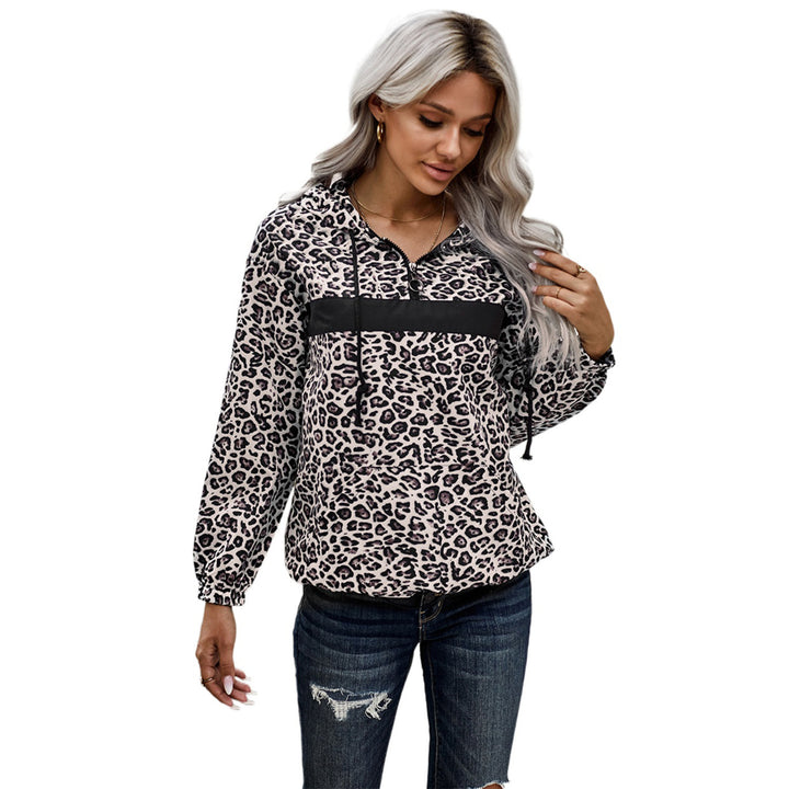 Womens Zip Neck Leopard Pullover Hoodie Image 6