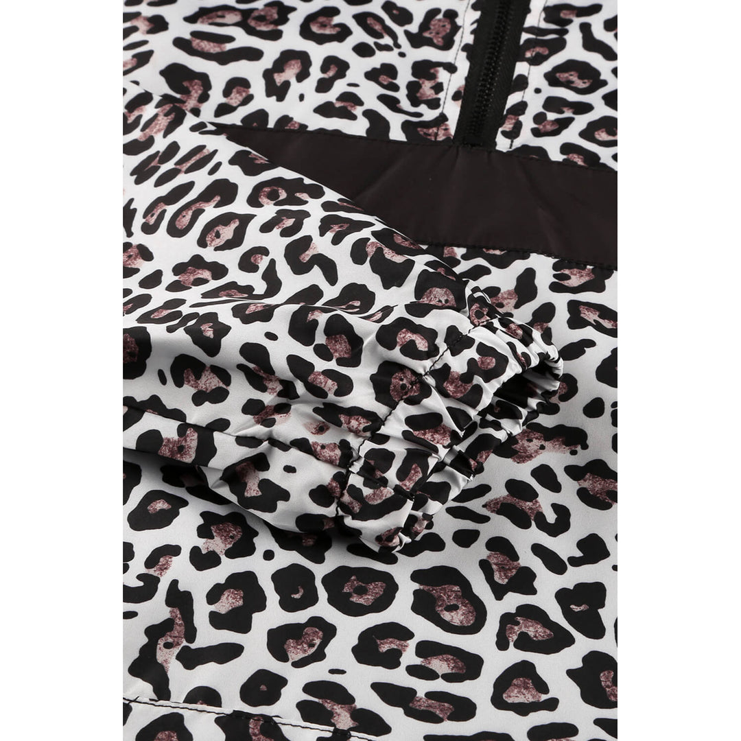 Womens Zip Neck Leopard Pullover Hoodie Image 11