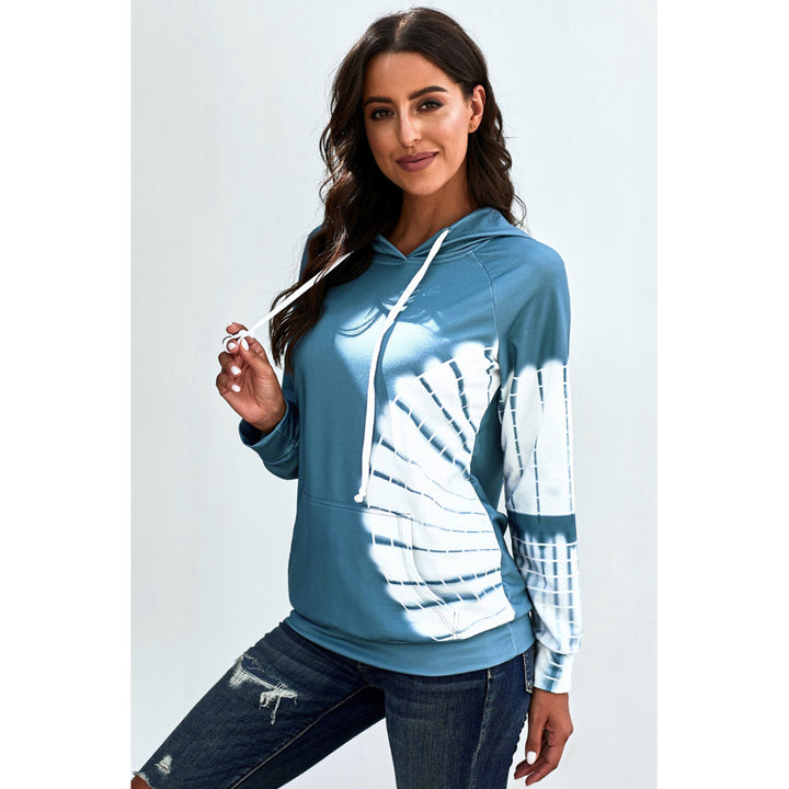 Womens Blue Oversized Pocket Front Hoodie Image 3